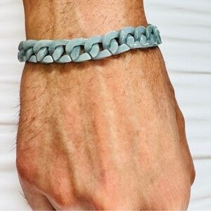 Blue Water Jade Cuban Chain Link Bracelet with Stainless Steel Clasp Certificate